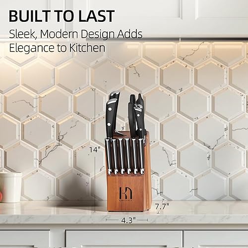 Miniatura 8 de KnifeSaga - Juego de cuchillos de cocina de acero inoxidable de alto carbono japonés de 15 piezas con bloque y afilador, juego de cuchillos de chef