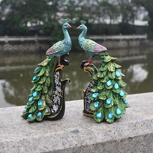 Miniatura 6 de Figura de resina de estutuas de pavo real de 14 pulgadas, decoración interior del hogar, regalos de boda (dos pavos reales)