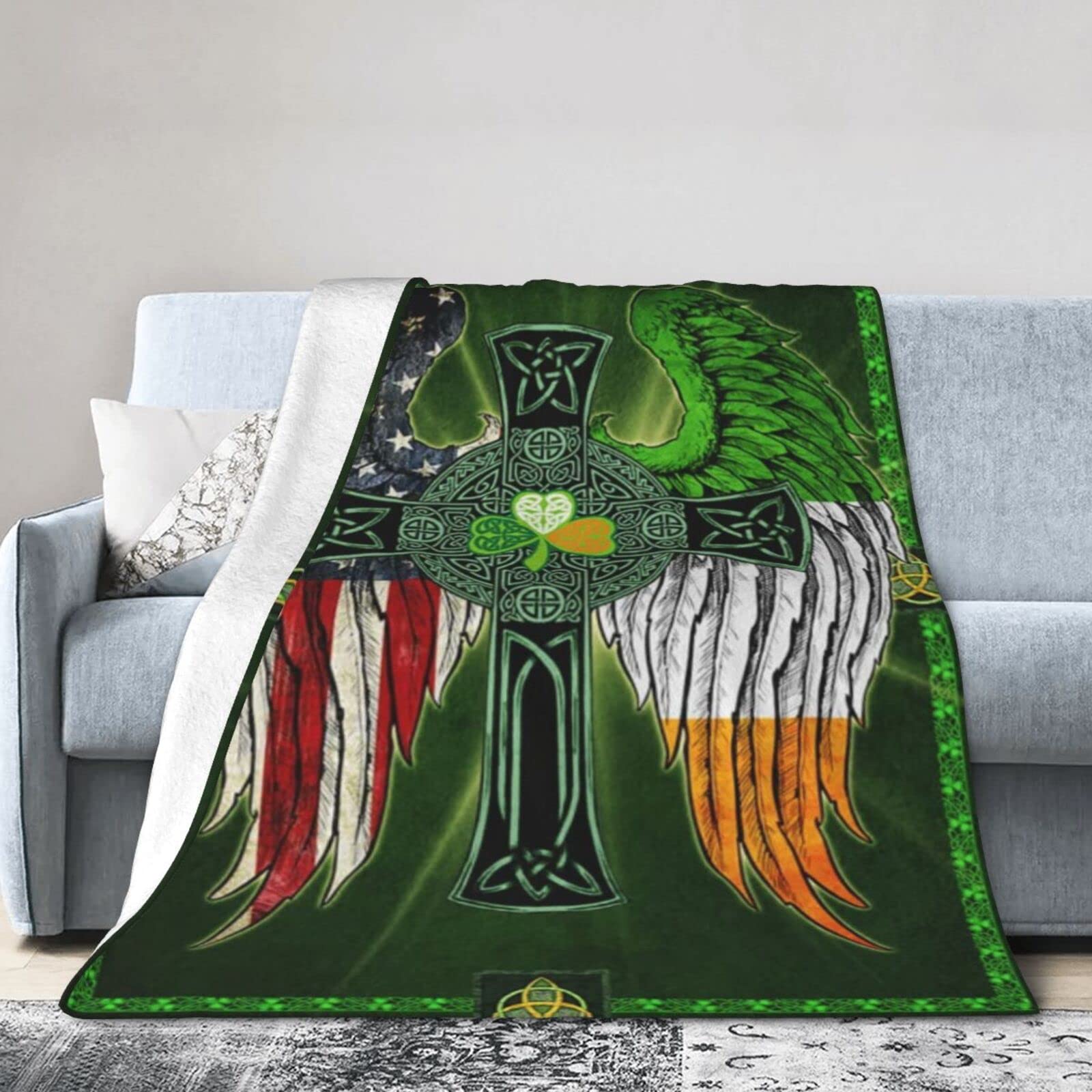Lsjuee Flannel Fleece Blanket 50"X40" Irish American1 Bed Throw Blanket Funny Ultra-Soft Travel Spring Blankets for Womens Keep Warm