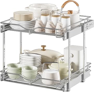 DINDON Pull Out Cabinet Organizer 22-1/2" W x 21-1/2"D, Cabinet Pull Out Shelves, 2 Tier Pull Out Drawers for Kitchen Cabinets, Wire Basket Slide Out Shelf, Pot and Pan Organizer