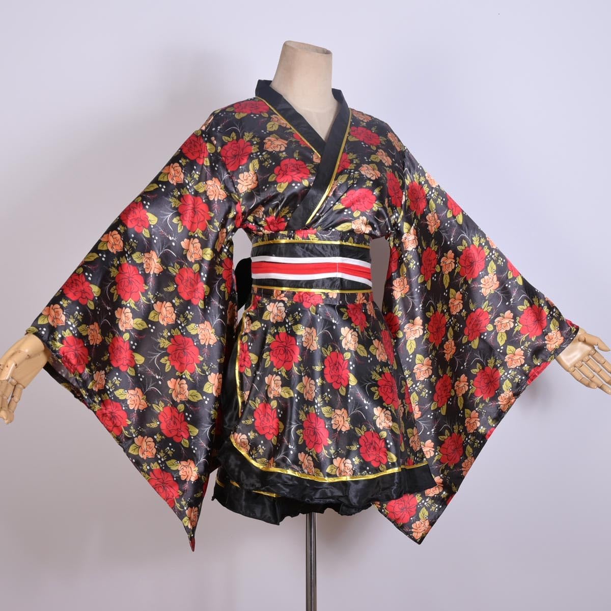 Women's Sexy Short Kimono Costume Adult Japanese Geisha Robe Prints Floral Bathrobe Sleepwear With Obi Belt Outfit