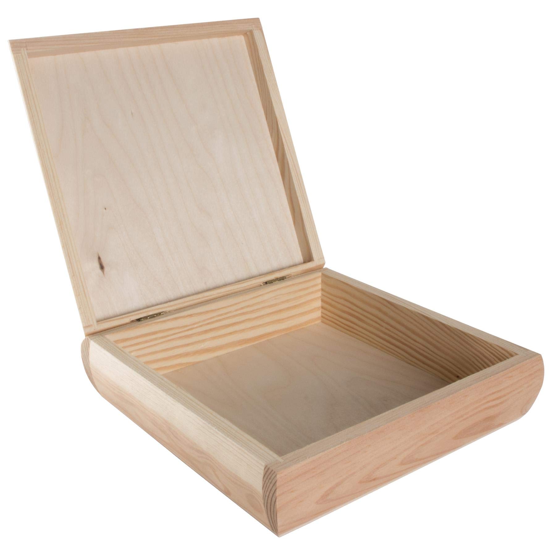 Woodeedoo Natural Large Shallow Wooden Square Keepsake Box With Rounded Edges – 20 X 20 X 6 Cm – Unfinished Pine Craft Box For Jewellery Trinkets Gifts Memories And Personalised Diy Projects