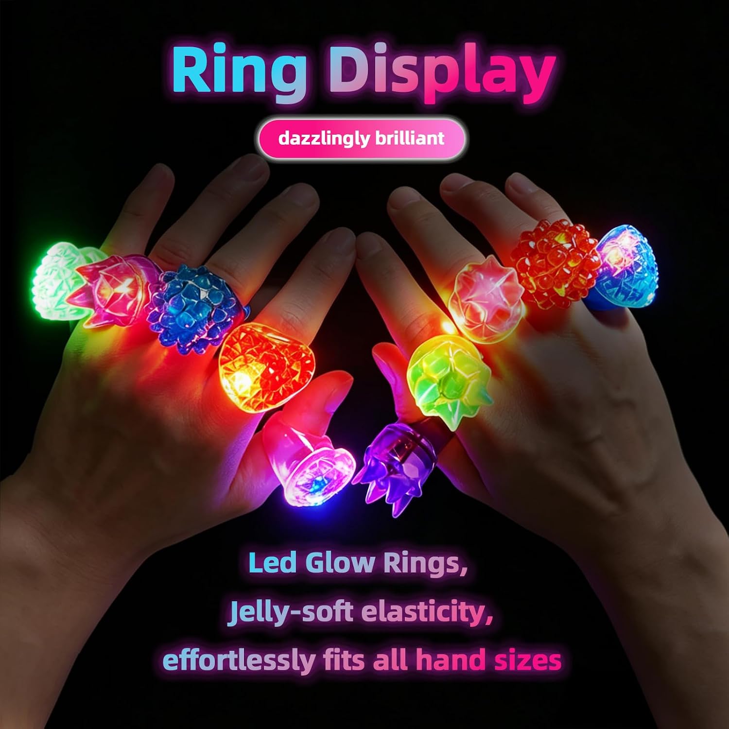 24 Light Up Rings Glow Dark