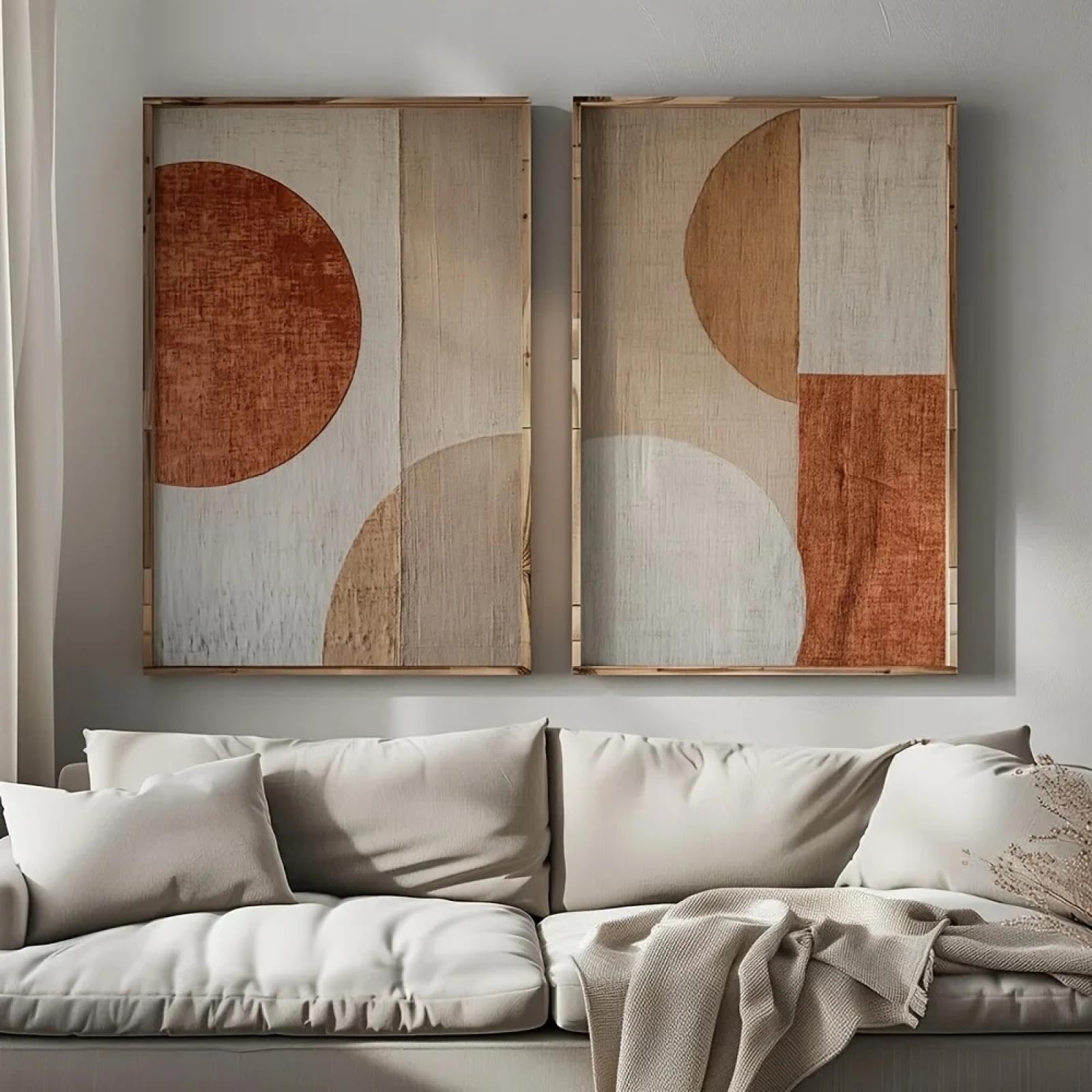 ZHUOYA Leinwanddruck Wandkunst, Moderne Poster, Wabi Sabi Abstrakte Wandkunst/Kunstwerk/Beige Wandkunst/Strukturierte Dekoration 60x90cmx2 Rahmenlos