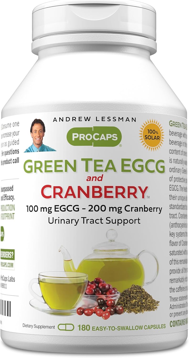 ANDREW LESSMAN Green Tea EGCG & Cranberry 180 Capsules - Standardized for Catechins and Polyphenols. Helps Protect Tissues, Organs and Systems Throughout the Body. Powerful Anti-oxidant Support