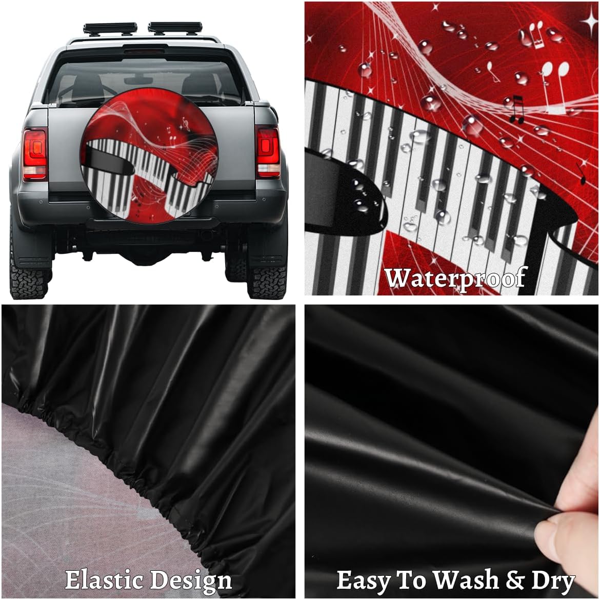 Musical Note Tire Covers Portable Spare Tire Cover Soft Durable Waterproof Dustproof Set of 4 Bags 16 Inches for Car Truck SUV Trailer Camper