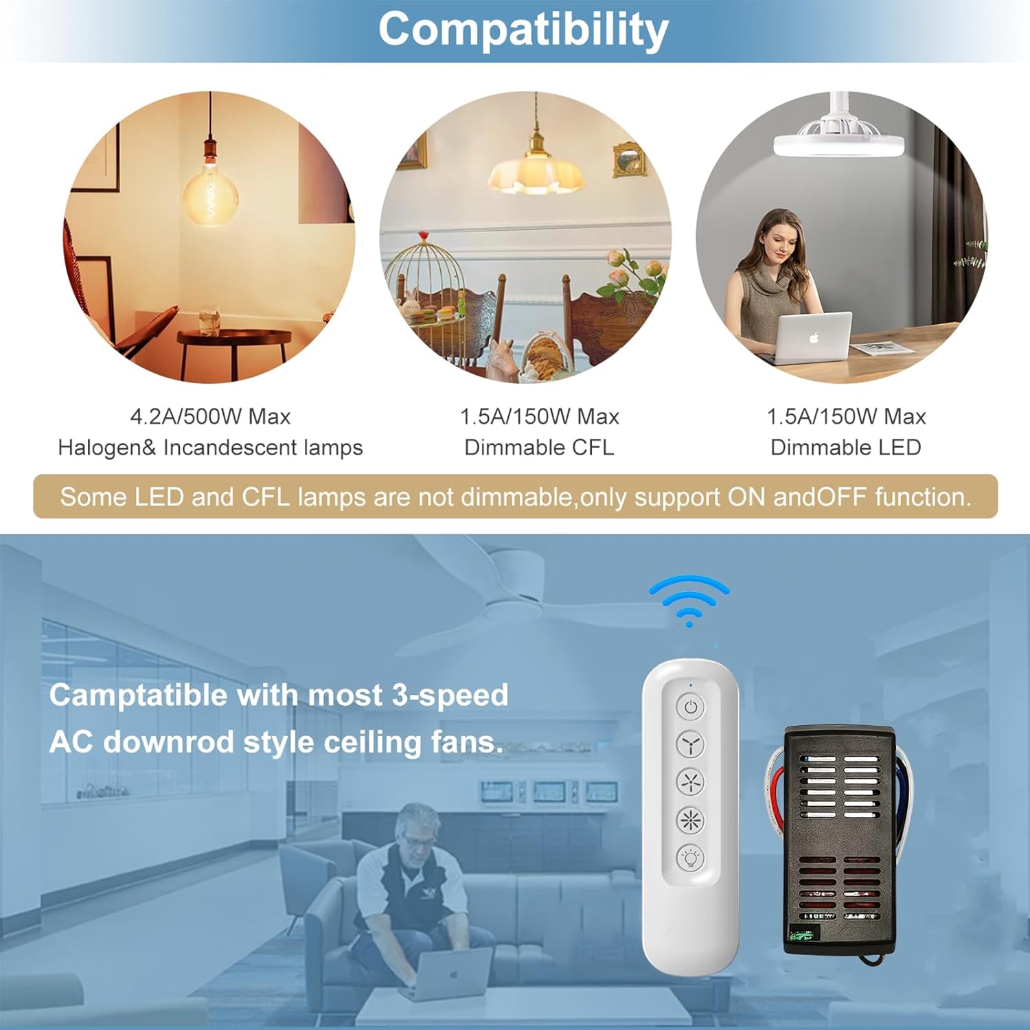 Hunter Fan Remote Replacement 99392, Universal 3-Speed Ceiling Fan Remote Control Kit Replacement for Hampton Bay Harbor Breeze Hunter 99770 99813 99815 99384 99772 99122 99123 99600