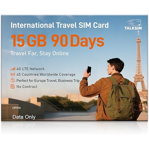 International Data SIM Card 15GB 90 Days, 4G LTE Travel SIM Card Supported 45 Countries USA/UK/Europe/Asia/Africa, Perfect for Europe Travel, Business Trip and Study Abroad, No Contract