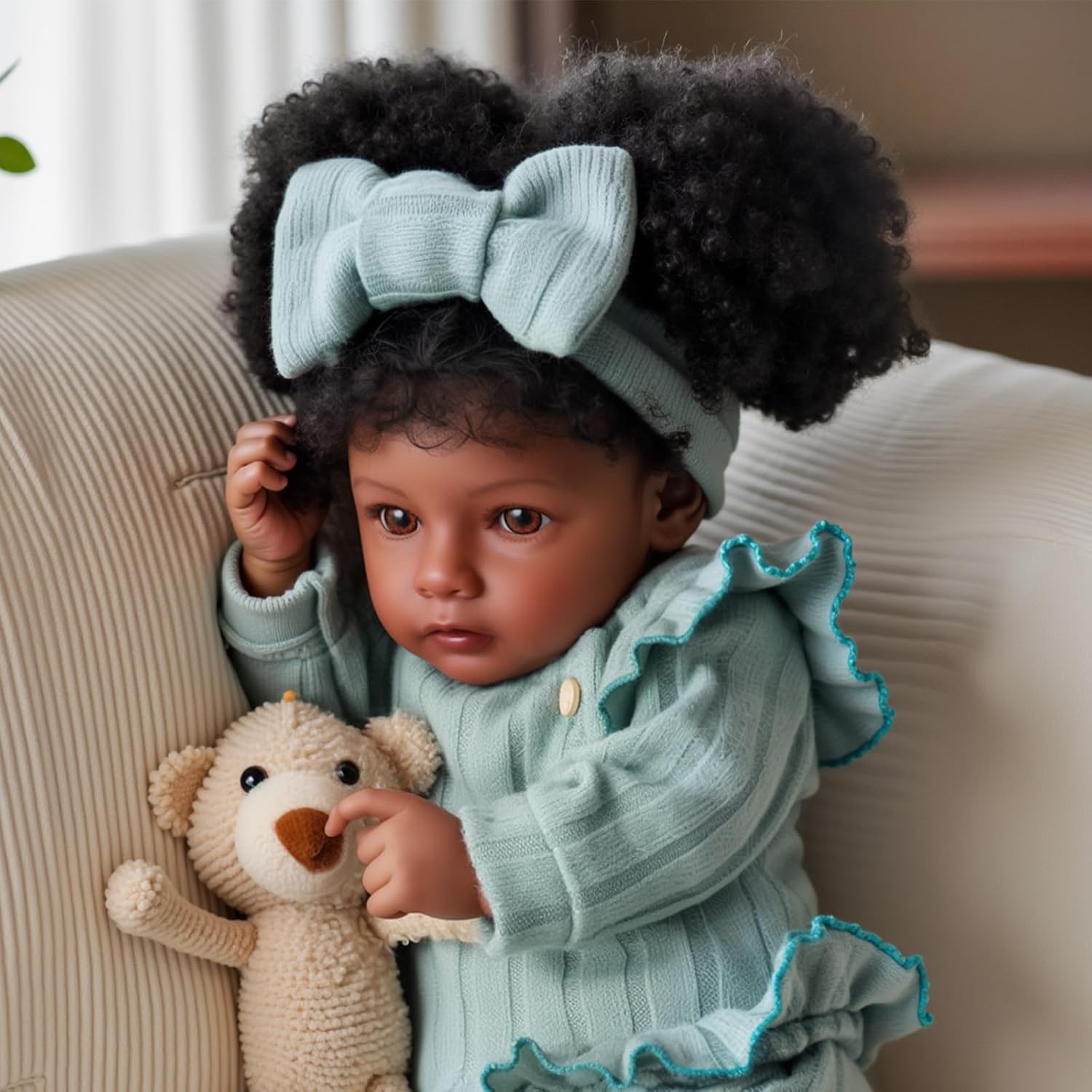 BABESIDE Lifelike Reborn Baby Dolls Black, 20 Inch Black Realistic Girl Newborn Real Life Baby Girl Dolls Soft Vinyl and Cloth Body with Feeding Kit Gift Box for Kids Age 3+