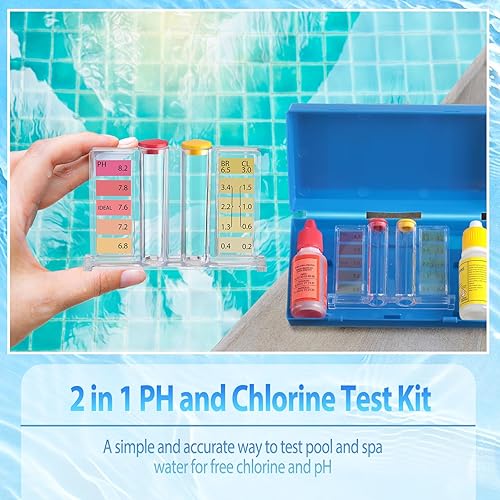 Miniatura 4 de Threlaco El kit de prueba química de agua de piscina incluye un kit de prueba de agua de 2 vías y prueba de tira de prueba 7 en 1 para bromo total