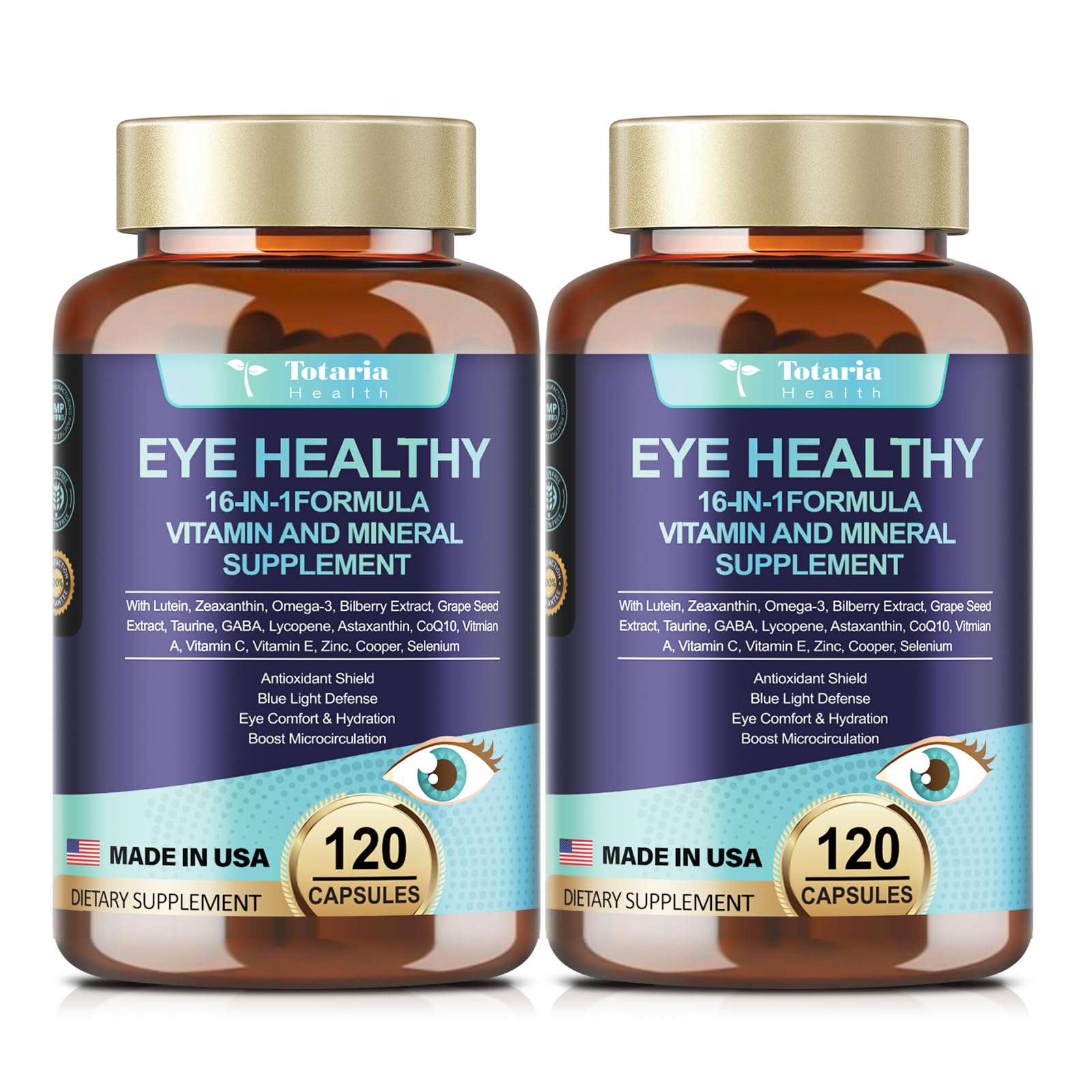 AREDS 2 Eye Vitamins and Mineral Bilberry Extract Omega-3, Eye Vitamin for Seniors Macular Health and Dry Eye, Eye Vitamins Lutein and Zeaxanthin Support Eye Strain & Hydration (2 Packs)