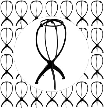 JAPCHET 30 Pack Plastic Wig Stands, 14.2 Inch Portable Folding Wig Stand Black Wig Holder, Trave Wig Display Stand for Multiple Wigs, Hats