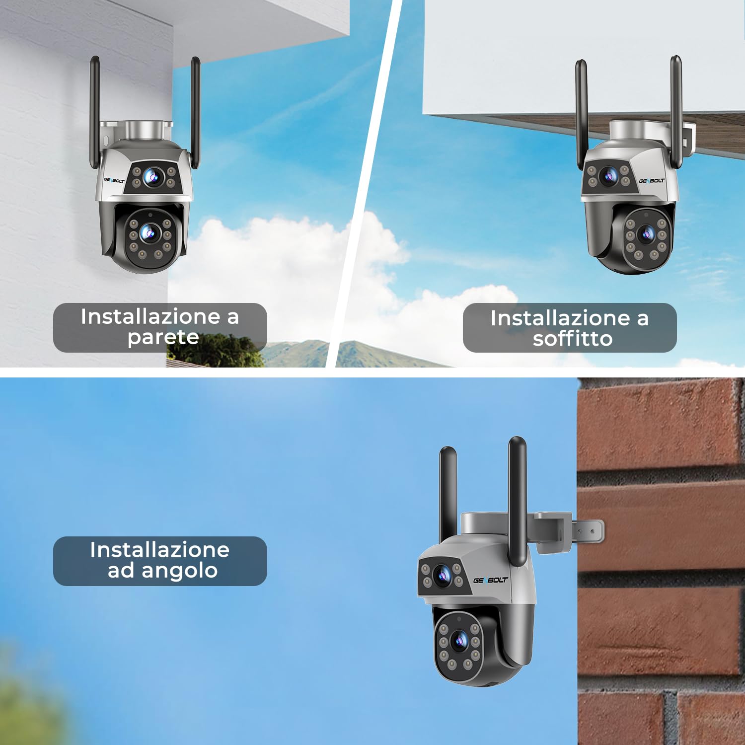 GENBOLT Telecamera Wi-Fi Esterno, Videocamera Sorveglianza a Doppia Lente | 2,4/5GHz, Rilevamento e Tracciamento di Persone, PTZ, Registrazione 24/7, Audio Bidirezionale, Visione Notturna a Colori,IP66