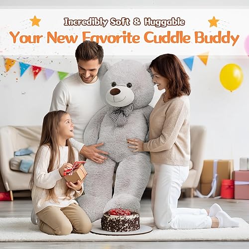 Miniatura 6 de MorisMos Oso de peluche gigante, oso de peluche grande para novias, niñas, para Navidad, día de San Valentín, cumpleaños (gris claro, 47 pulgadas)