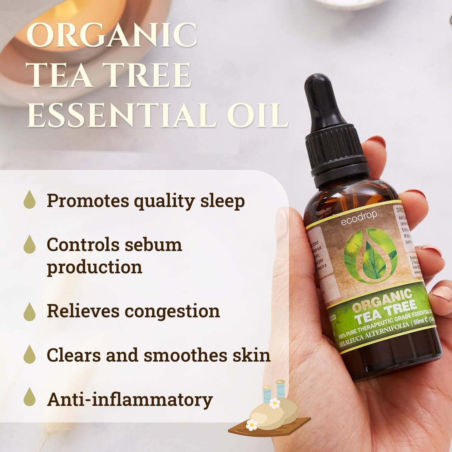 Ecodrop Tea Tree Essential Oil I 50ml I Certified Organic & 100% Pure I Natural & Therapeutic Grade for Aromatherapy, Massage, Diffusers & Bath I Australian Tea Tree Oil for Healthy Hair & Nails 3 71dOck+AhQL. AC SL1500