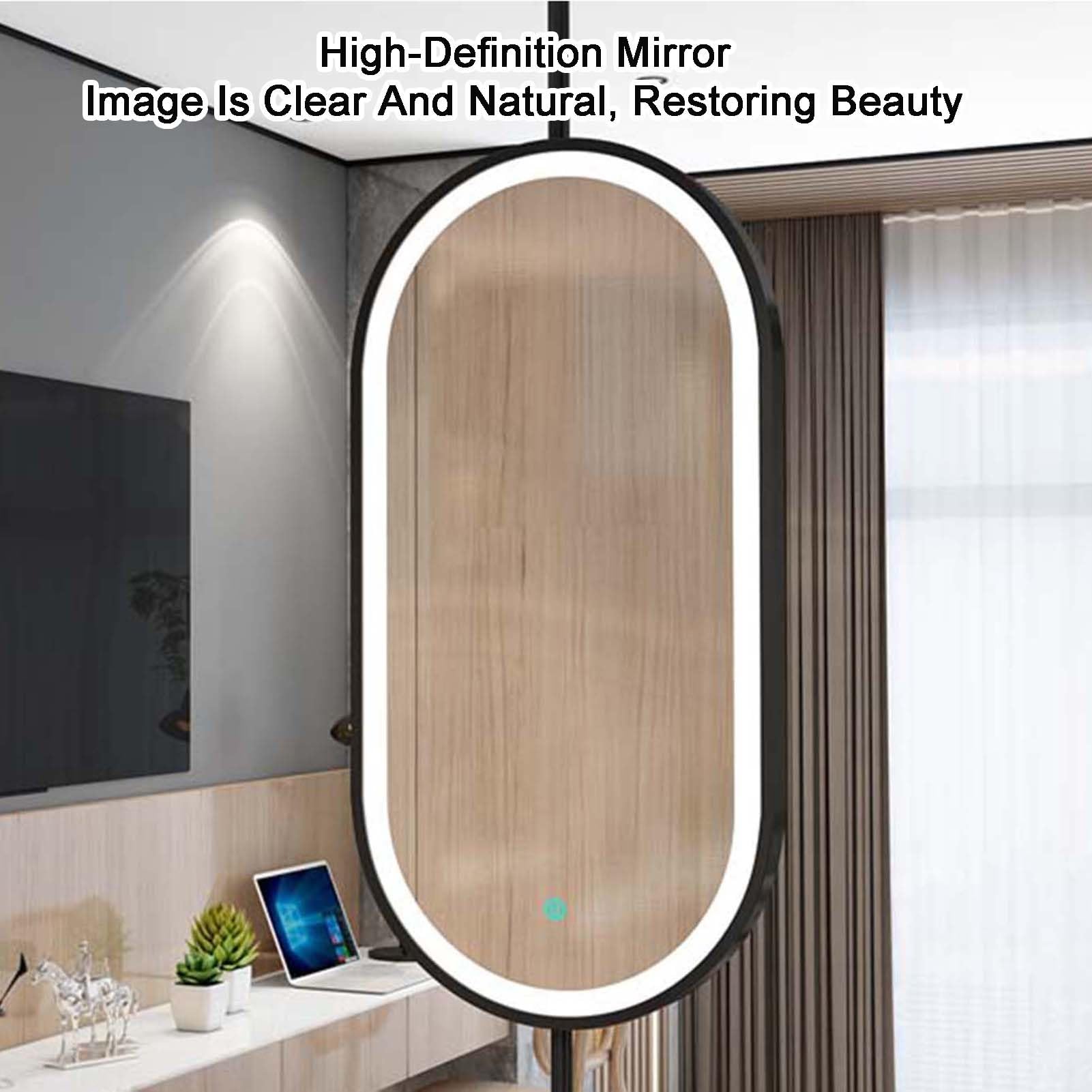 Miroir de Salle de Bain Ovale en métal avec éclairage LED à Fixation au Plafond, 3 Couleurs et intensité Variable, pour la Maison ou l'hôtel, avec Cadre (doré, 60 x 120 cm)