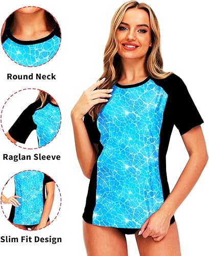 Miniatura 3 de AOBUTE Camiseta de natación de manga corta para mujer con estampado floral tropical UPF 50