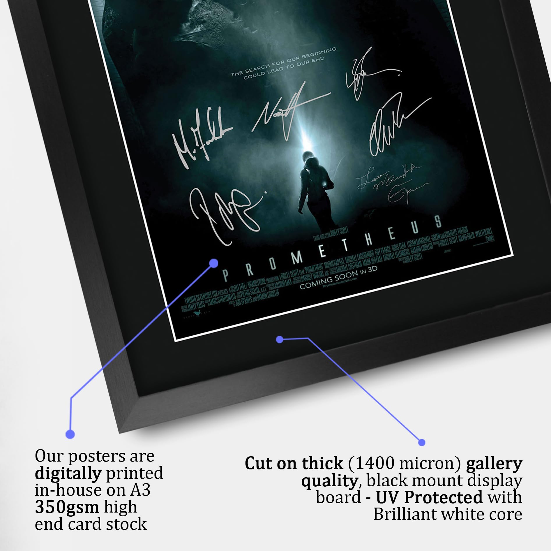 HWC Trading Prometheus Geschenke Geduckter Poster Signiertes Autogramm Foto für Fans von Film Memorabilien - A3 Gerahmt