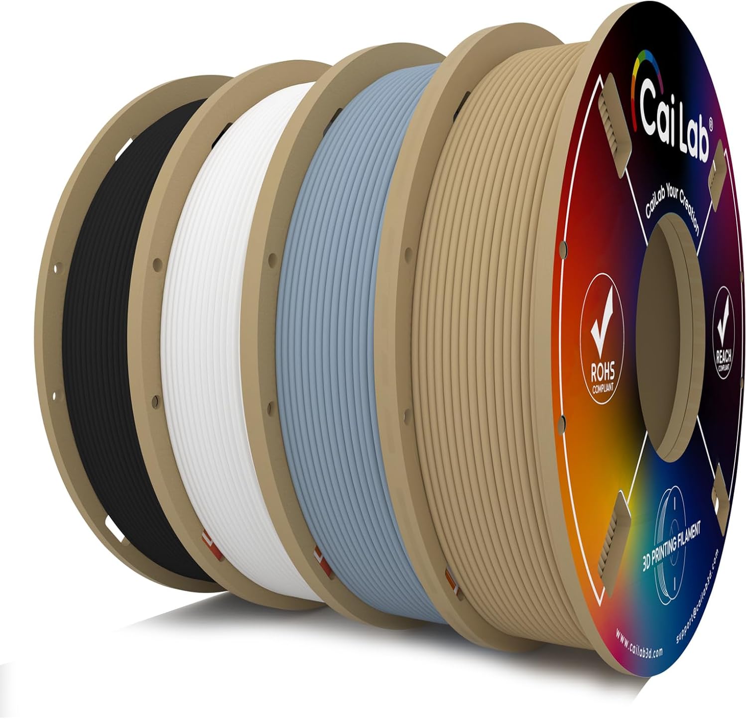 Matte PLA 3D Printer Filament 1.75mm, 4-Pack Premium Low-Gloss Material, +/- 0.02mm, Neatly Wound, Compatible with Bambu Lab P1S/A1/X1 & Most FDM Printers, 800g Total (4 x 200g Spools)
