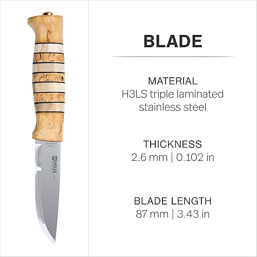 Miniatura 3 de HELLE Cuchillos Arv - Cuchillo de aventura al aire libre con funda, cuchillo de caza de hoja fija de acero inoxidable, mango de abedul rizado,