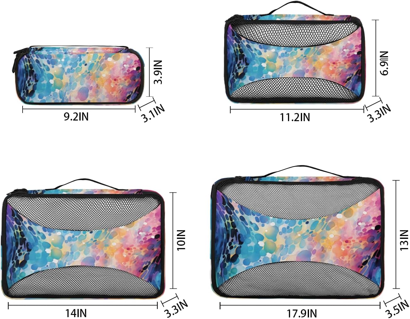 Rainbow Polka Dot Print 4 Set Packing Cubes Packing Cubes for Women Lightweight Travel Essential Bag Clothes Carry on Suitcase Bags for Accessories Essentials