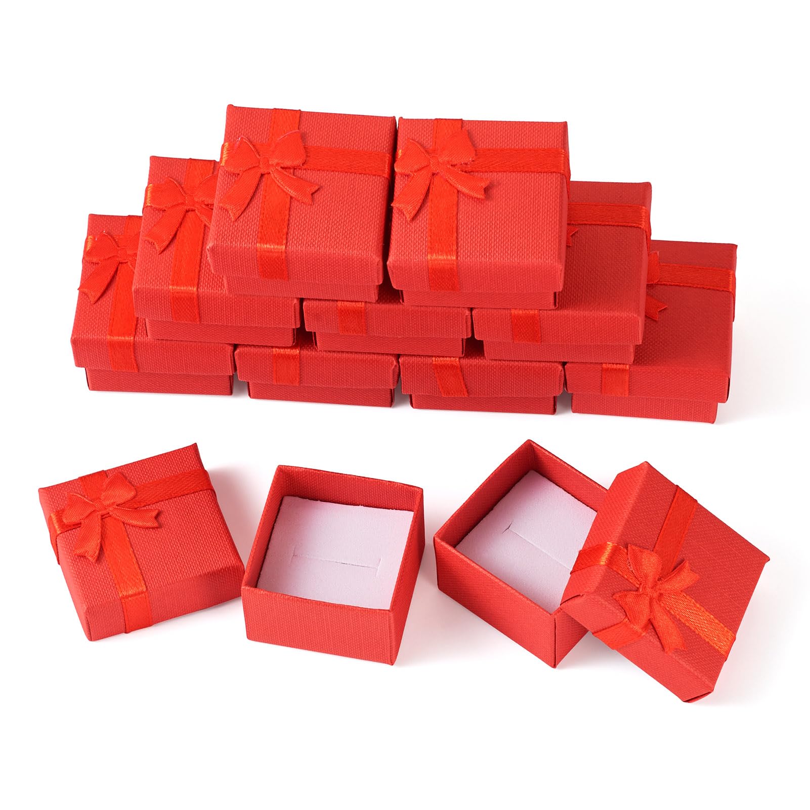 Cheriswelry 12 Pack Cardboard Rings Boxes with Sponge Inside Square Rings Boxe with Bowknot for Proposal Engagement Wedding Anniversary Red - Image 2
