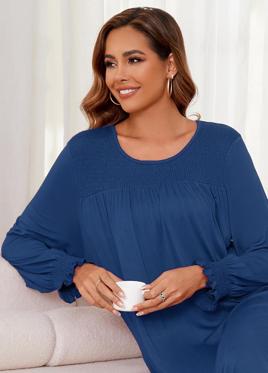 AVIIER Long Sleeve Nightgowns for Women Soft Cotton Victorian Night Gowns Ladies Sleepwear with Pockets - Image 2