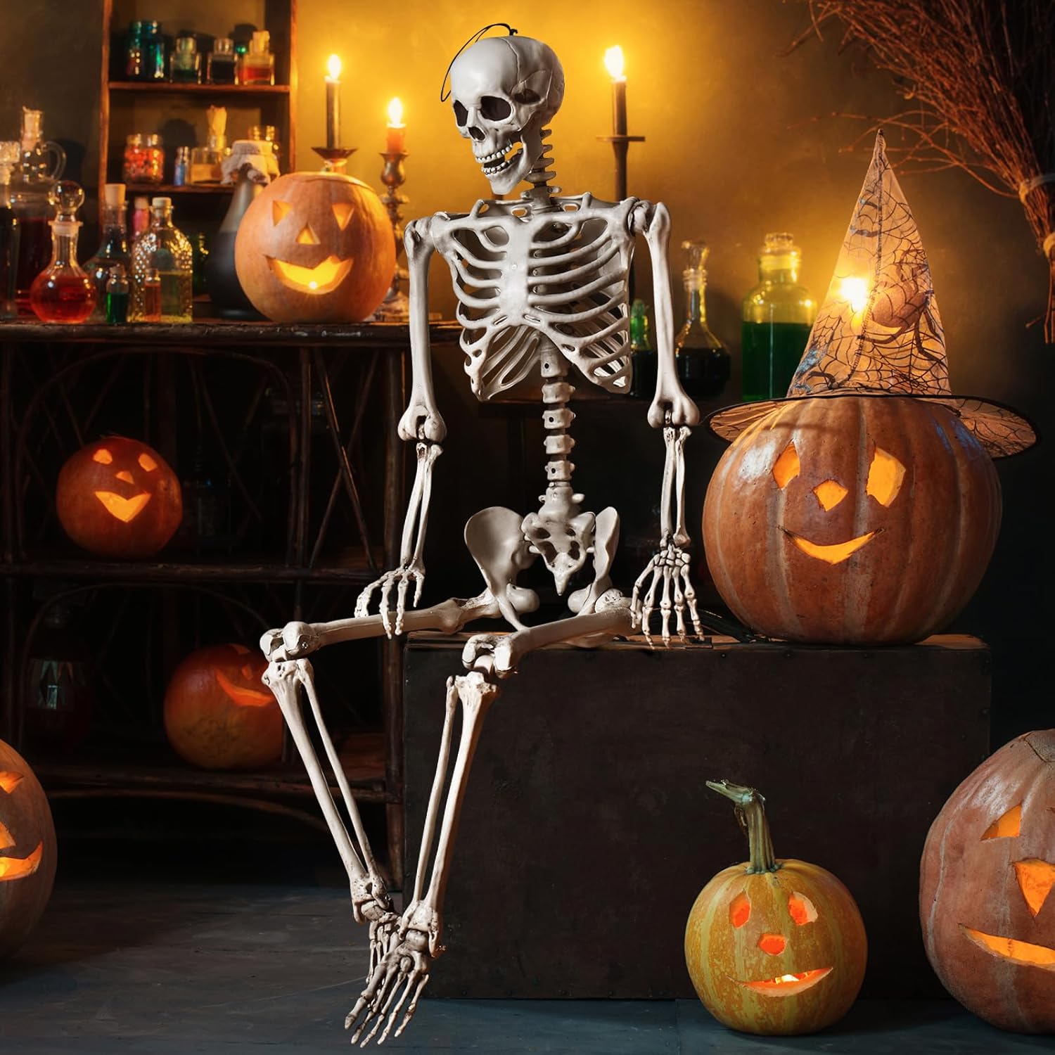 Amazon.com: Tangkula Halloween Life Size Full Body Skeleton, 5.4Ft ...