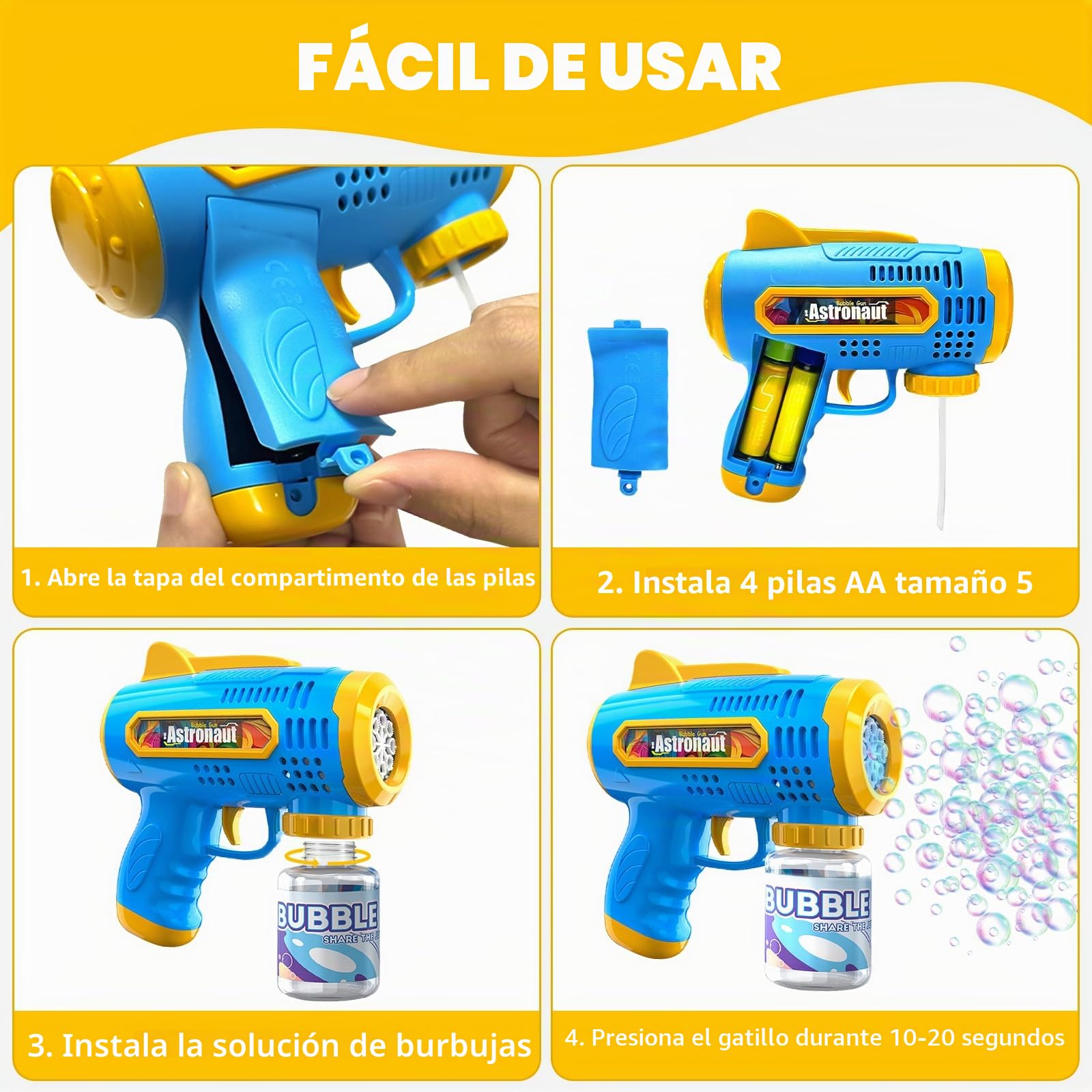 2 Pistola de Burbujas para Niños Máquina Burbujas de Jabon Niños Máquina Automática de Burbujas 10000+ Burbujas para Cumpleaños Fiestas, Aire Libre Bodas