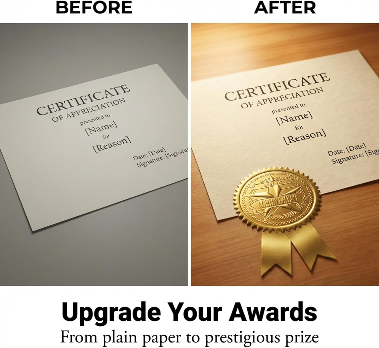 PaperDirect Embossed Seal of Achievement Gold Foil Ribbon Certificate Seals, 2 Inch, Self Adhesive, 100 Count, Embossed Seals for Certificates, Achievement Award Stickers for School, Work, Diploma - Image 5