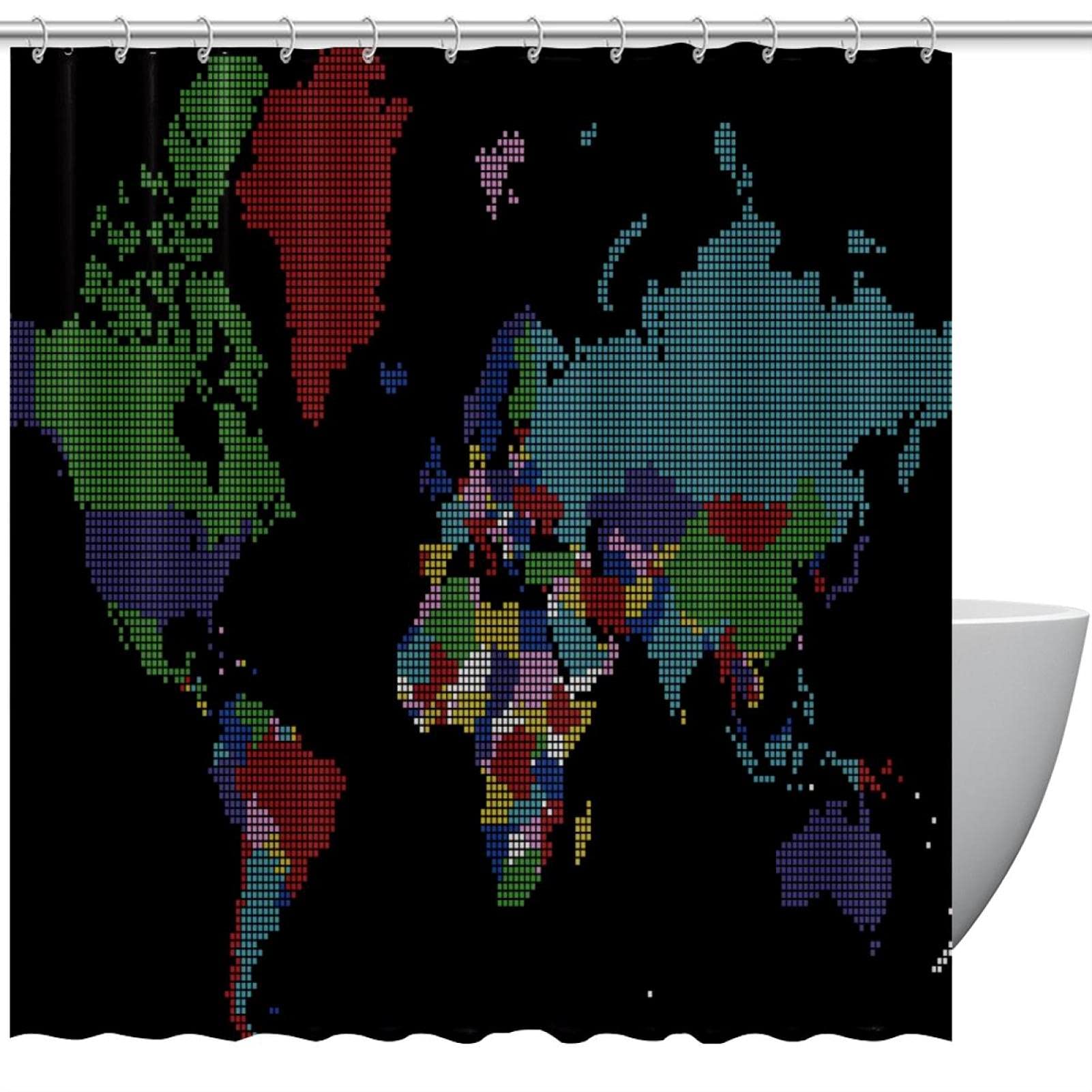 Rideau de douche carte du monde noir multicolore 183cm grand format imprimé
