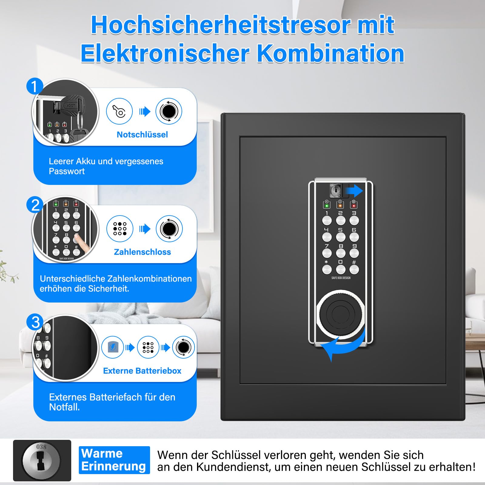 45L Großer Feuerfester Tresor Safe mit Feuersichere Dokumententasche, Digitaler Möbeltresore mit 2 Schlüssel & Herausnehmbarem Regal, Elektronischer Tresor für DIN A4 Ordner Bargeld Medikamente