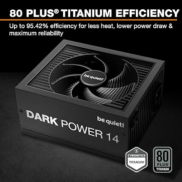 be quiet! Dark Power 14 1000W, ATX 3.1, 80 Plus Titanium, Modular Power Supply, Active and semi-Passive Cooling, PCIe 5.1, PCIe 5.0 and PCIe 4.0 Graphics Cards, 12V-2x6 Cable Included, Silent Wings