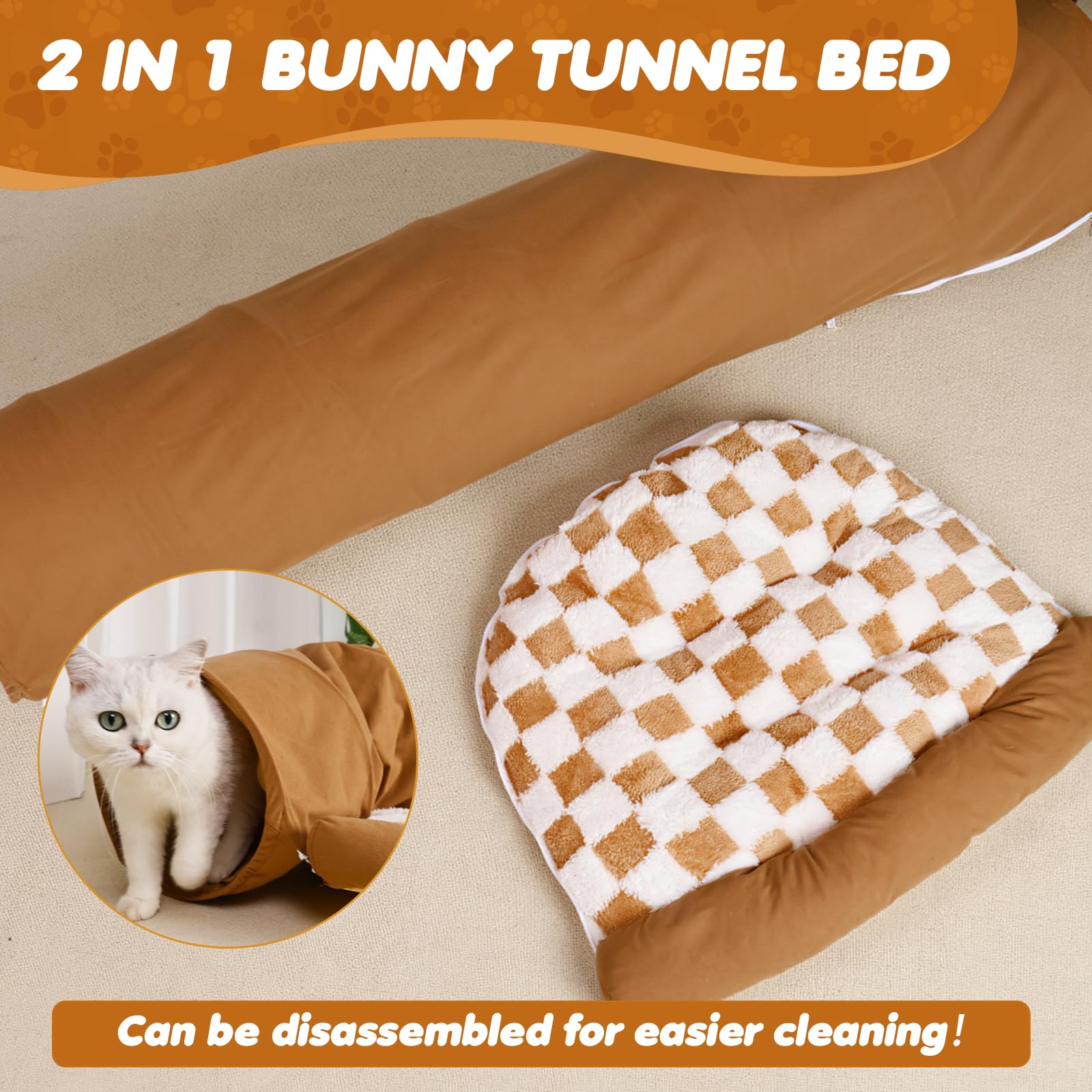 Spardar Tunnel per Gatti, Tunnel Pieghevole 2 in 1 per Conigli, Lavabile, con Nascondiglio Rimovibile, Giocattolo Interattivo per Conigli, Cincillà, Ricci, Porcellini d'India e Gattini,Kaki