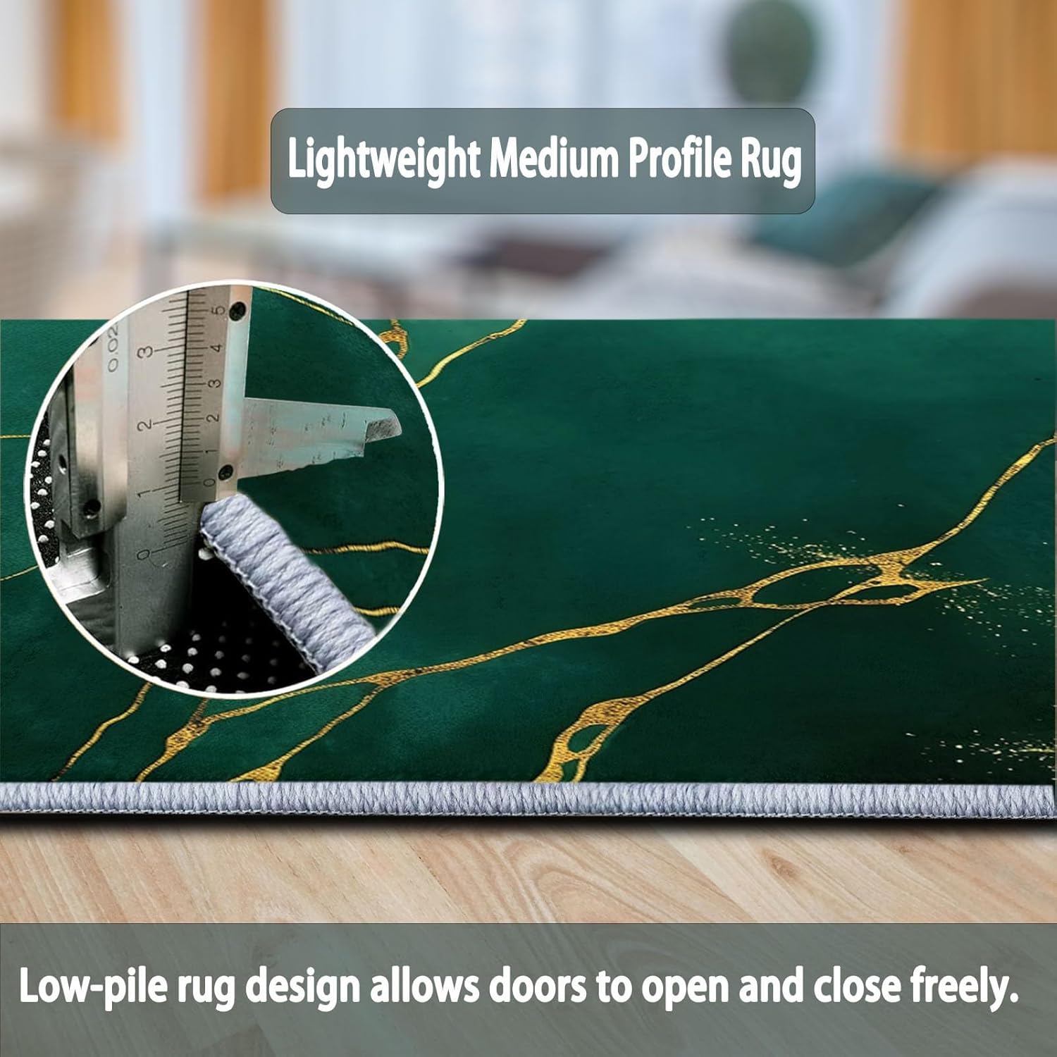 Area Rug 2 x 3 ft Texture Emerald Marble Green Gold, Machine Washable Rug for Living Room Dining Room Rug Non-Shedding and Easy-Cleaning with Backing Non-Slip, Kid Pet Friendly