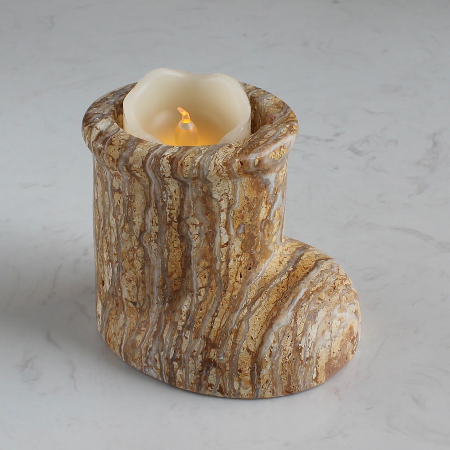 Christmas Santa Boot Desk Organizer, Genuine Marble Multifunctional Decor - Candle Holder, Mini Vase, Pen Pot, Makeup Brush Holder, Christmas Decoration for Tabletop Fireplace (Yellow Marble)