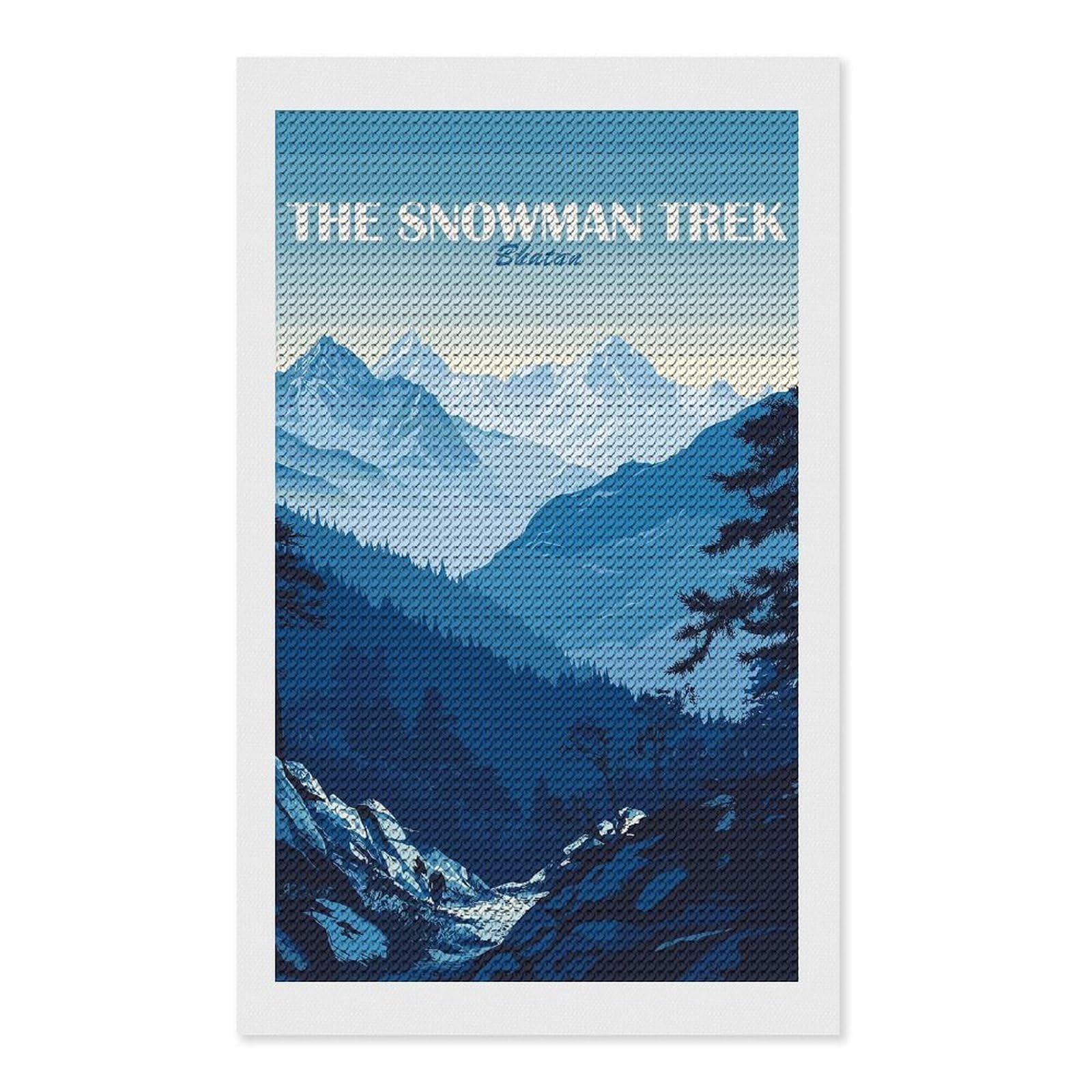 Junmoney The Snowman Trek Bhutan Diamond Painting Set 12"x20", Stress Relief Craft, Easy to Enjoy, Vintage Style Decor, Festive Craft Gift