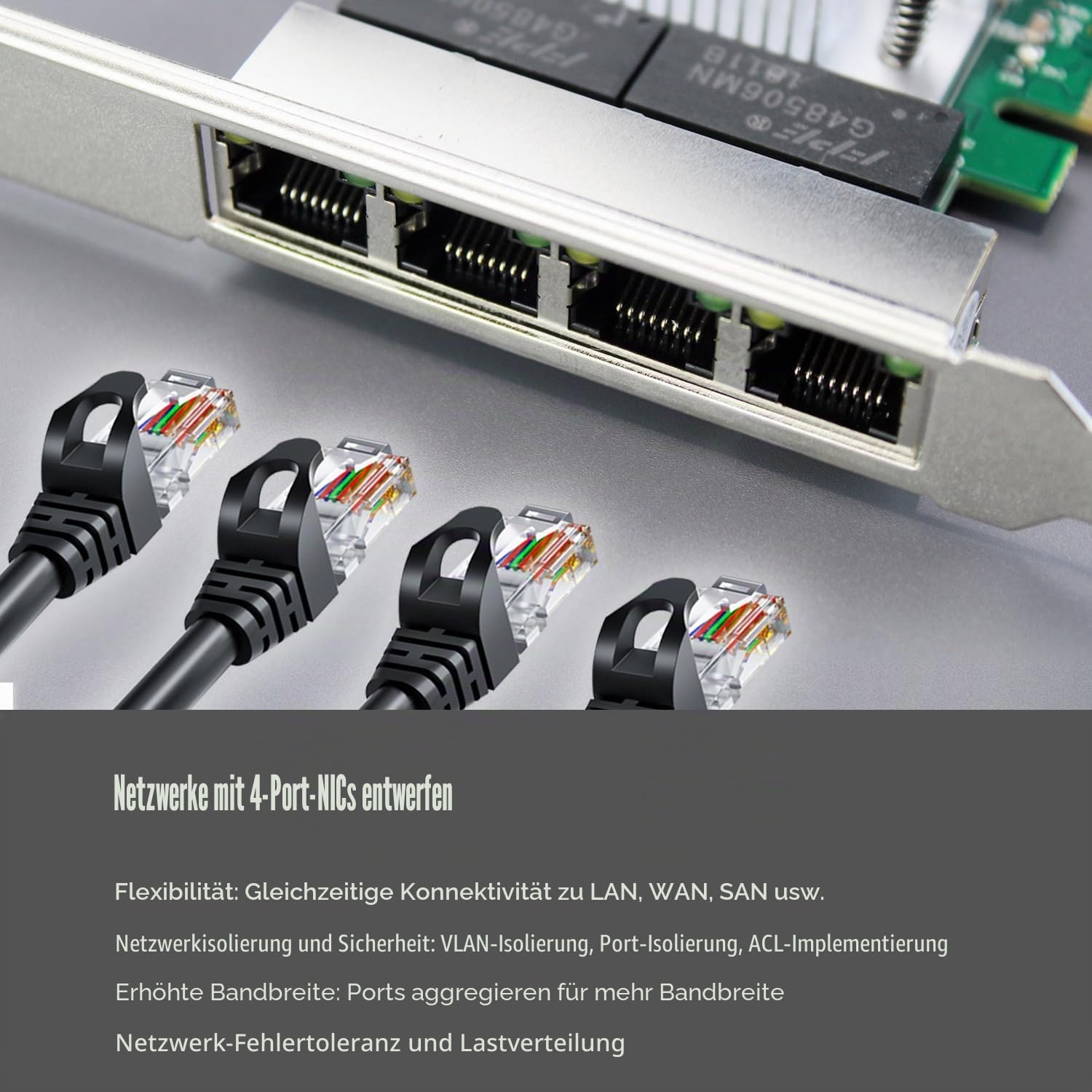 GLOTRENDS ST7387 4-Port Gigabit PCIe Ethernet Netzwerkkarte, 4 x RTL8111H Chip, 4 x RJ45 LAN Port, PCIe X1 Installation
