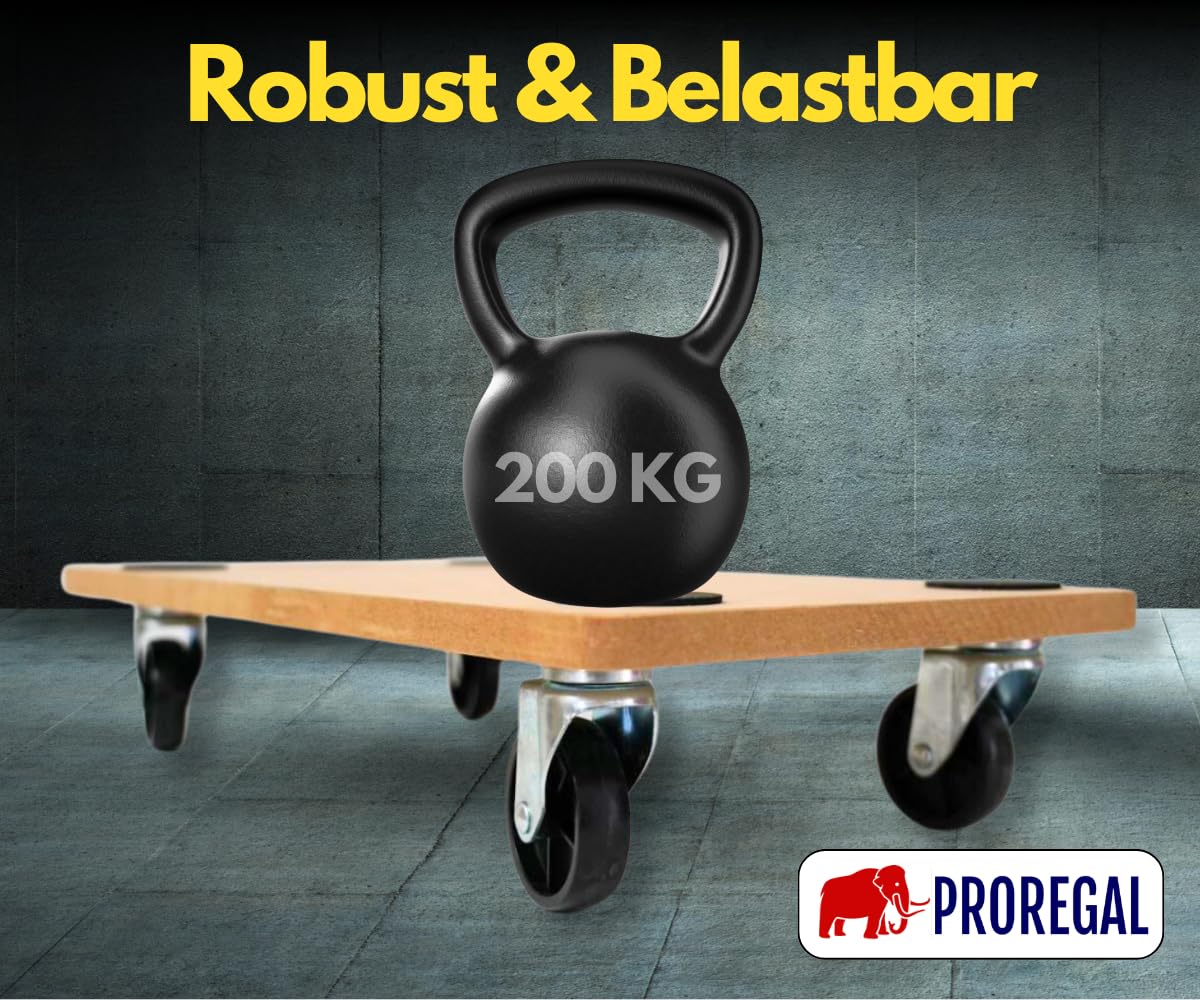 PROREGAL Profi Transportroller Hercules 30x60 cm Schwerlast bis 200 kg mit 4 Gummirollen & Griff, MDF Holzplatte, 10er Set Rollbrett für Möbel Möbelroller Transporthilfe für Umzug Pflanzen Werkstatt