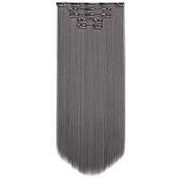 Vista 19 de HSPJHTM Extensiones de cabello castaño rojizo con clip, extensiones de cabello sintético de 22 pulgadas para Halloween, extensiones de cabello