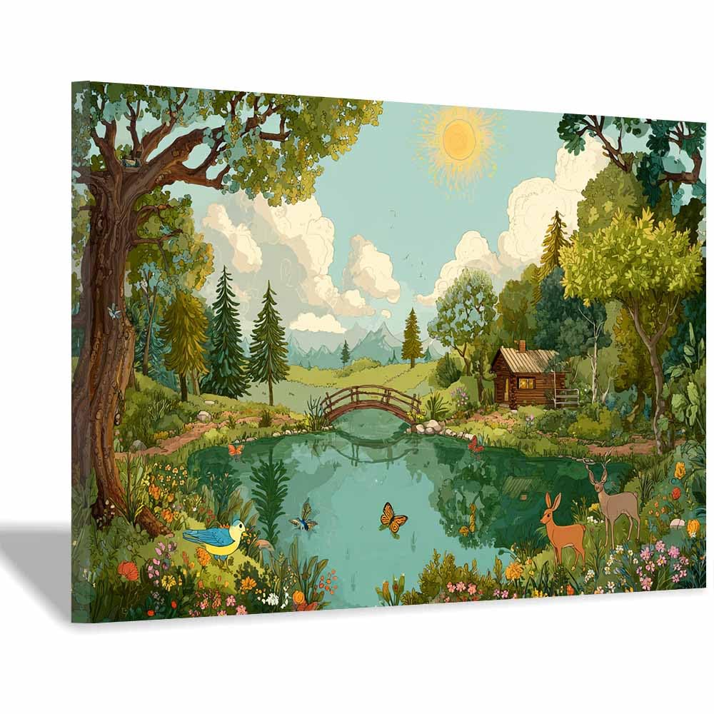 HOQIU Landscape wall art Anime Waterfall Path canvas art, art print, house decor, bedroom wall decor above bed, prints for living room.(Multicolor)-70x100cm Framed