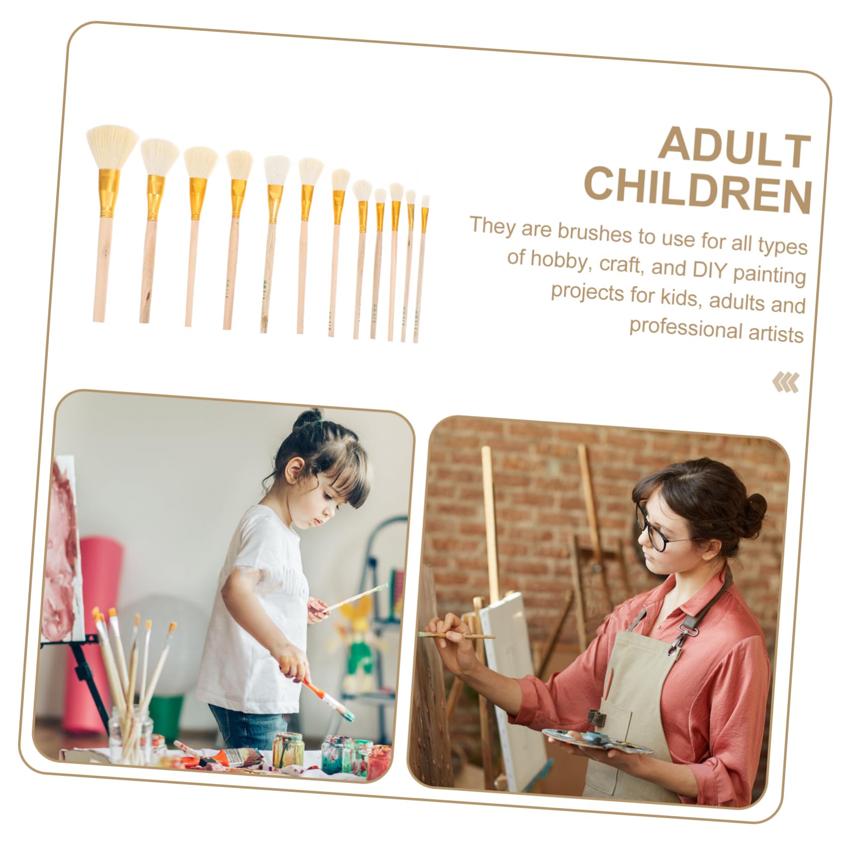 36piezas Pinceles De De Lana De Mango De Madera Cepillos De Gilding para y Manualidades para Acrílica y