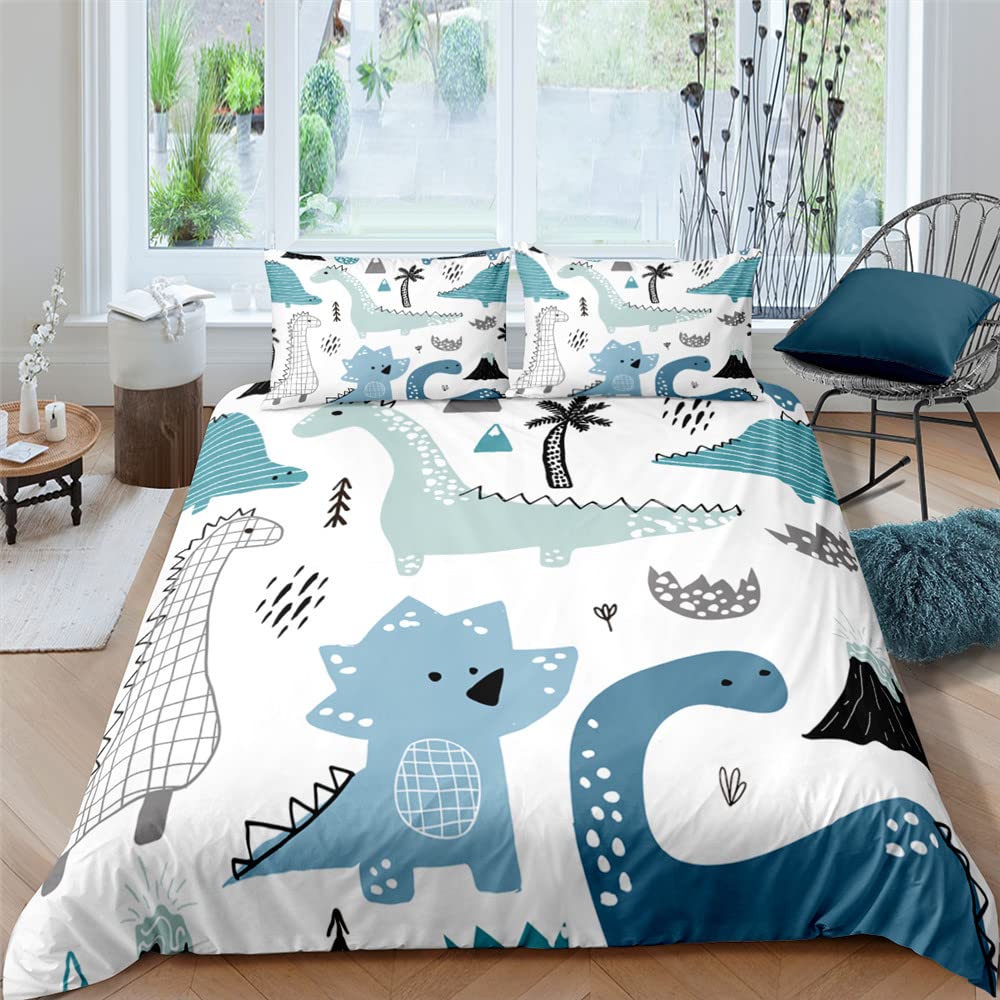 XPINGO Kinder Bettwäsche Dinosaurier 135x200 cm 2teilig Jungen und Mädchen Mikrofaser Weiche Winter Warm Bettbezüge mit Reißverschluss 3D Kawaii Dino Bettbezug mit Kissenbezüge 80x80 cm
