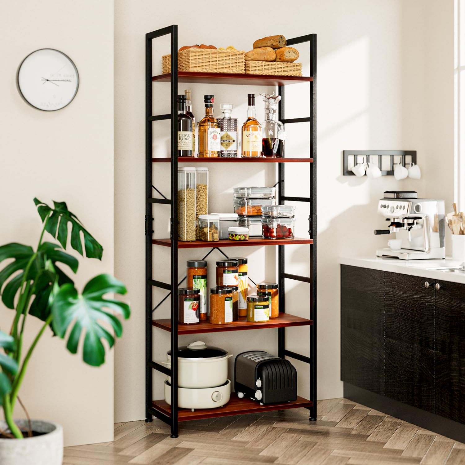 NUMENN - Libreria a 5 ripiani, alta libreria, scaffale moderno per camera da letto, soggiorno e ufficio, in teak