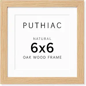 6x6 Oak Wood Picture Frame - Minimalist 6x6 Picture Frame, 6"x6" Frame Wood, Natural Solid Wooden Picture Frames for Wall Art Photo and Prints(1 Pack, Beige)