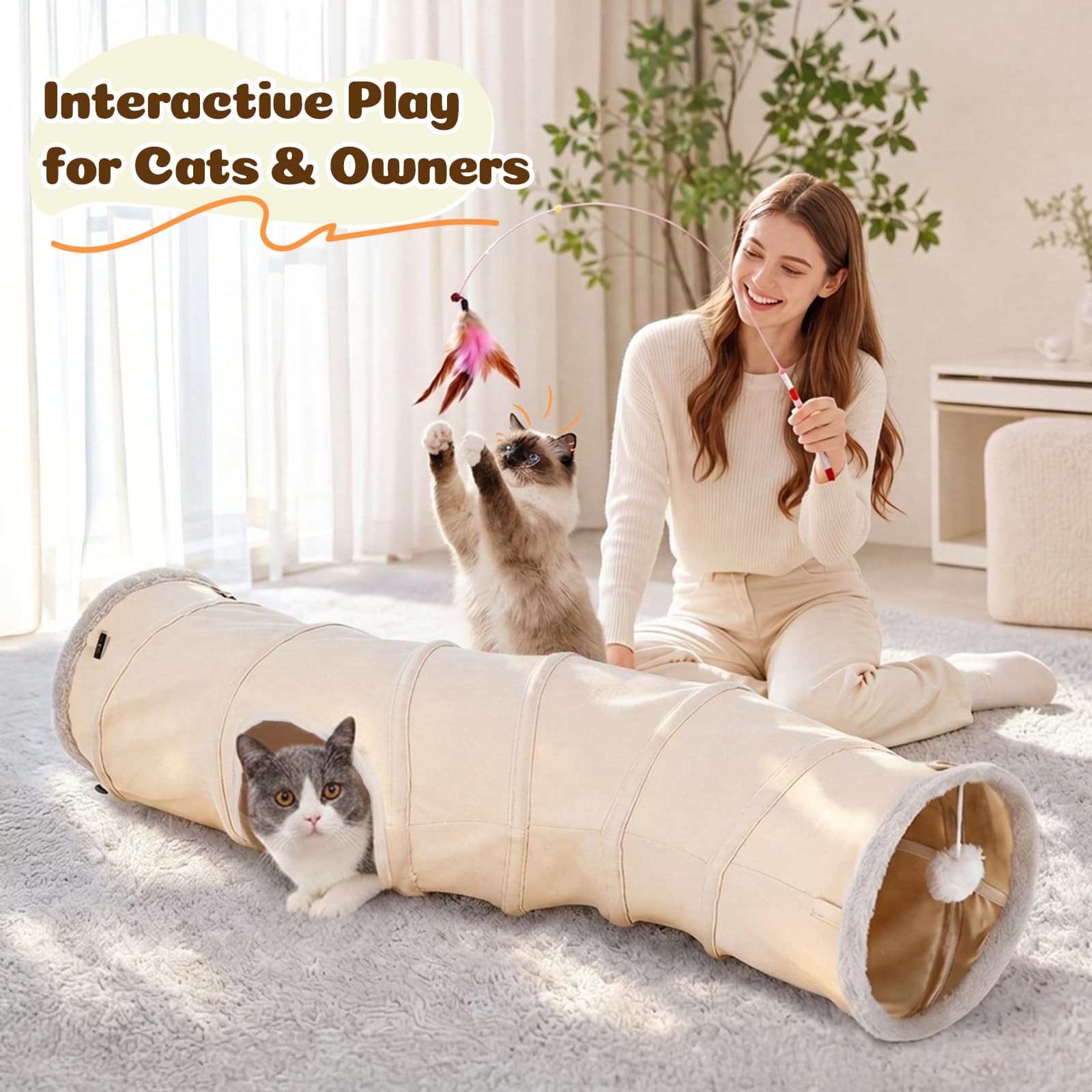 Ownpets Tunnel per gatti a forma di S con palline sospese, 30 x 125 cm, tubo pieghevole a 2 vie per gattini | Tessuto scamosciato, tunnel extra largo 30 cm, adatto a gatti di tutte le dimensioni, per interni ed esterni
