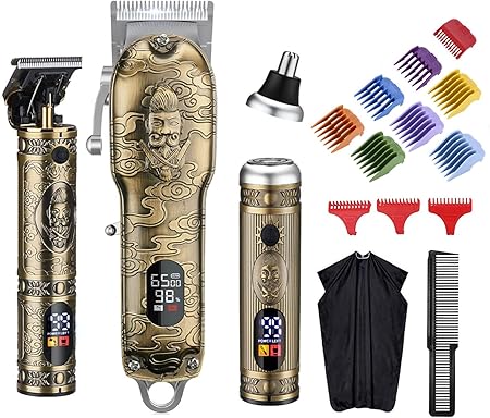 RESUXI Hair Clippers for Men Beard Trimmer Nose Hair Trimmer 3pcs Set,Professional Barber Clippers for Hair Cutting Electric T-Blade Trimmer Cordless Haircut Grooming Kit USB Rechargeable LED Display