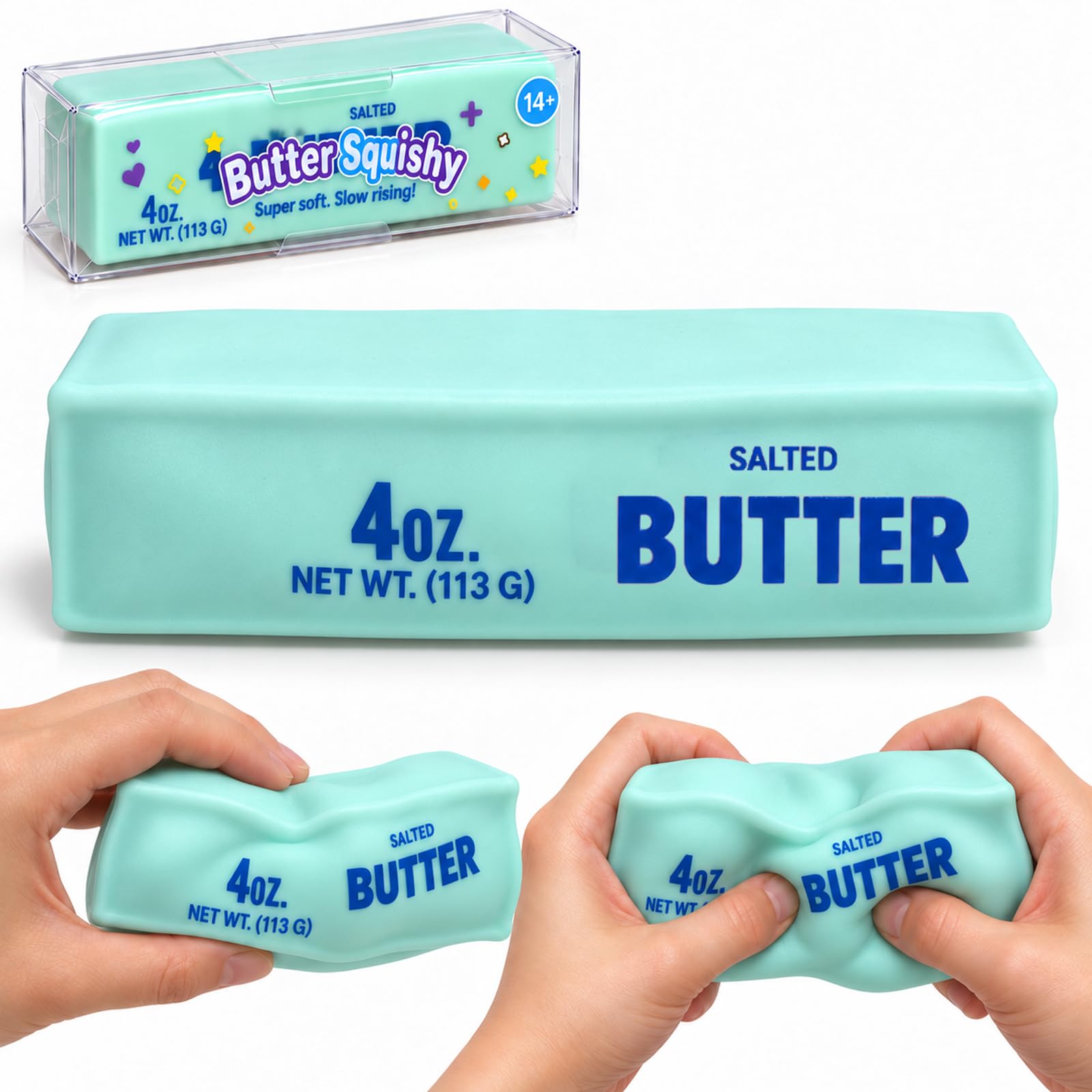 1PC Crunchy Butter Squishy Fidget Toys, Butter Squishy Toys, ASMR Crinkly Sound Crunchy Squishies, Slow Rising Squishies for Adults, Desk Decor & Party Favor Gift - Blue
