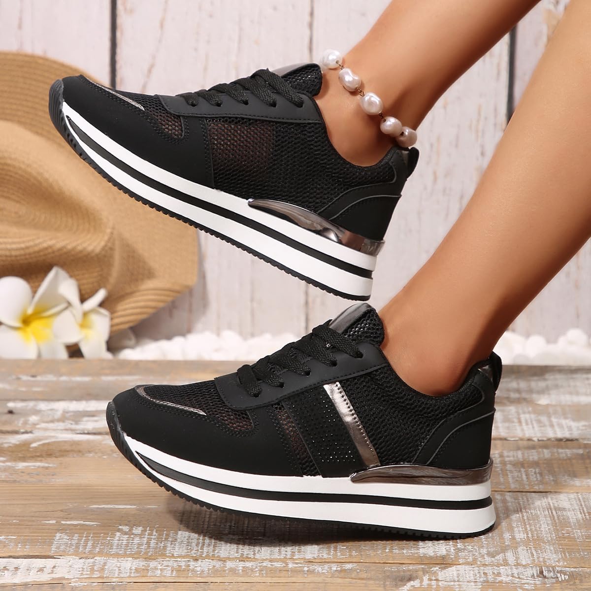 Tenis de plataforma para mujer, estilo retro, para caminar, con cuña