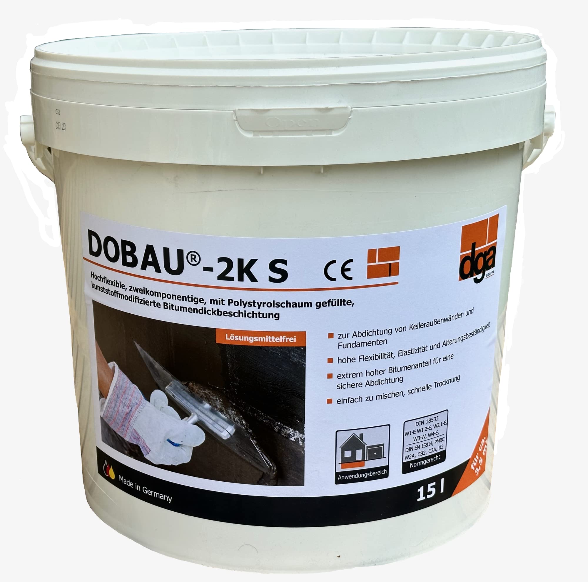 Dobau 2 KS - Revestimiento de betún grueso de 15 litros, Sellador Impermeable para Paredes y Cimientos de Sótano, Altamente Flexible, Resistente al Envejecimiento y Secado Rápido, Sin Disolventes